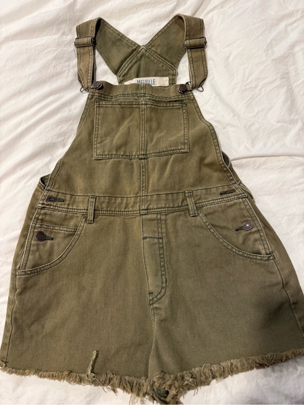 Brandy Melville Olive Green Denim Overall Shorts